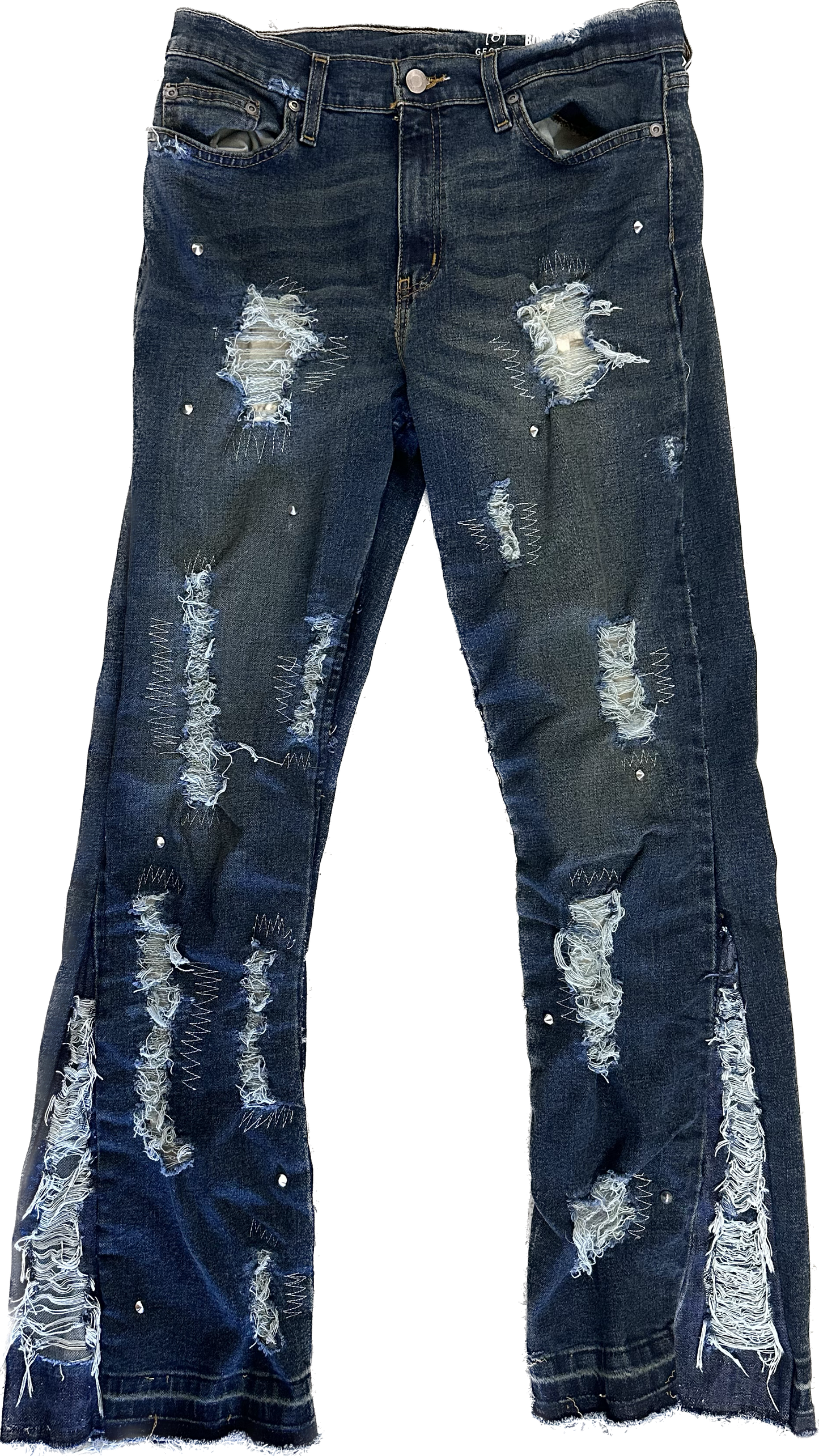 DARK BLUE FLARED DENIM /W SPIKES